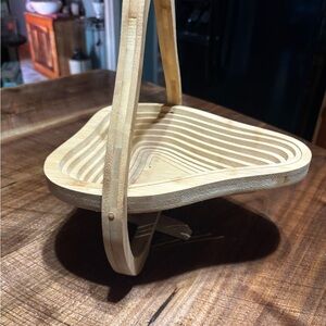 Wooden Folding pear Basket retro mcm wood decor kitchen fruit baskets